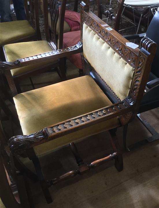 Victorian carved oak X frame chair